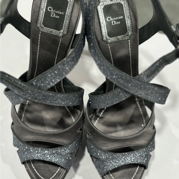 Christian Dior silver grey satin/ glitter/sequin heels 38.5 - Picture 8 of 9